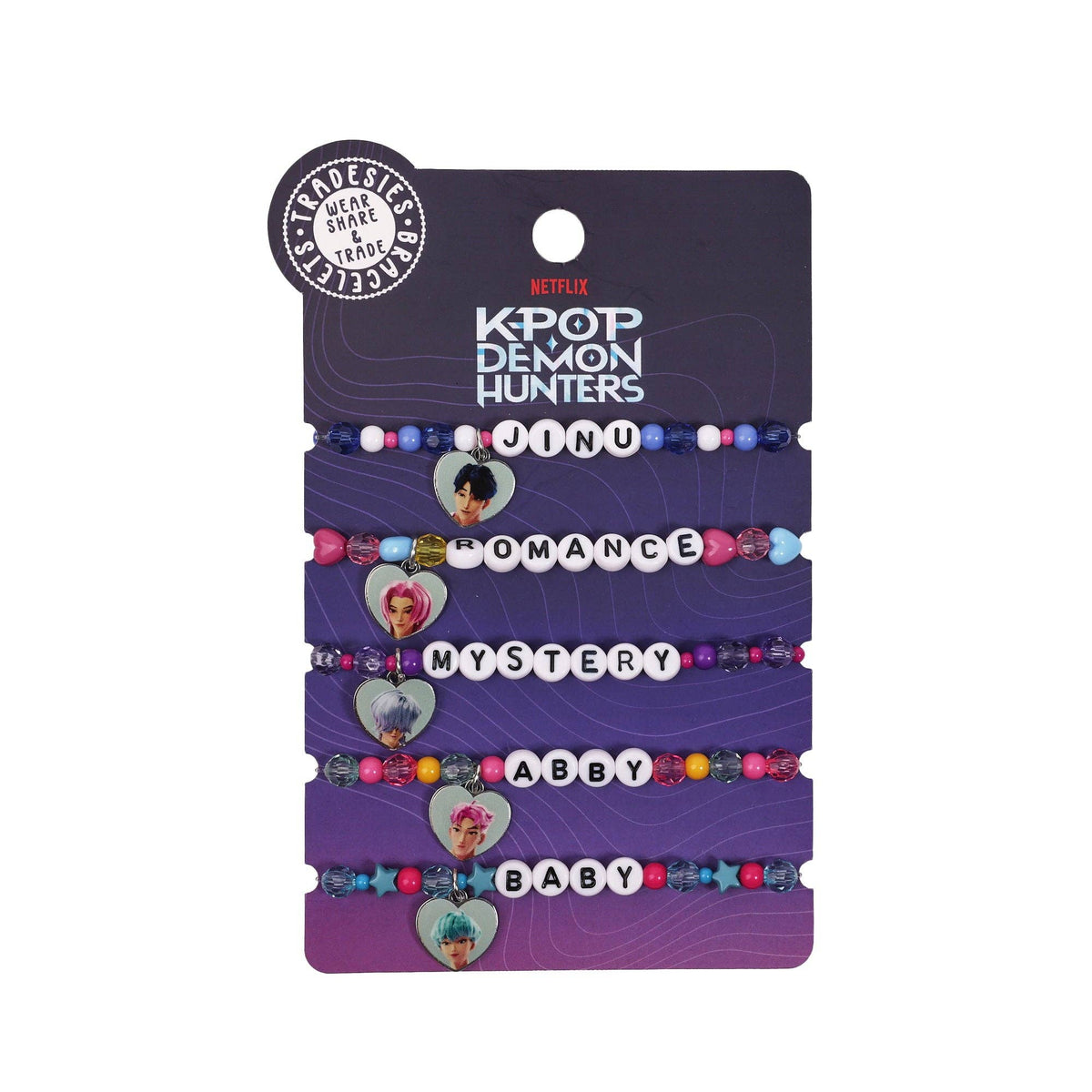 KPop Demon Hunters SAJA Boys Tradesies Character Bracelets – 5 Pack Beaded Stretch Bracelet Set