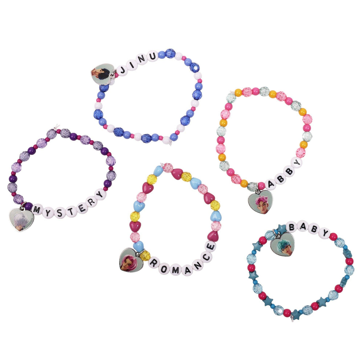 KPop Demon Hunters SAJA Boys Tradesies Character Bracelets – 5 Pack Beaded Stretch Bracelet Set