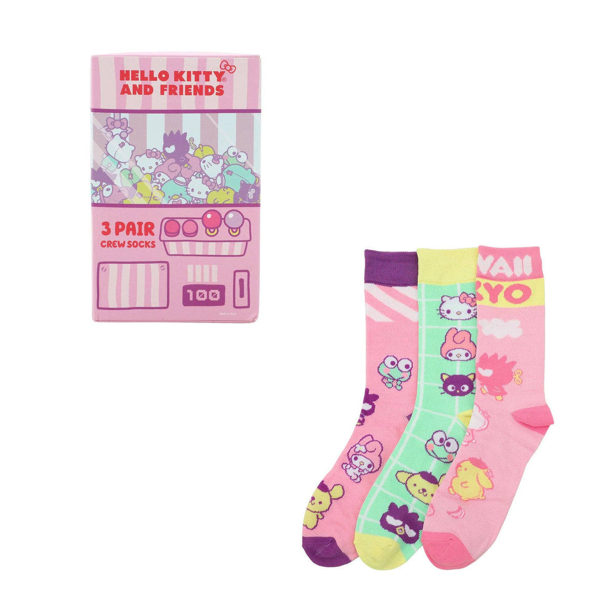 Hello Kitty & Friends Arcade Adult 3 Pair Crew Box Set