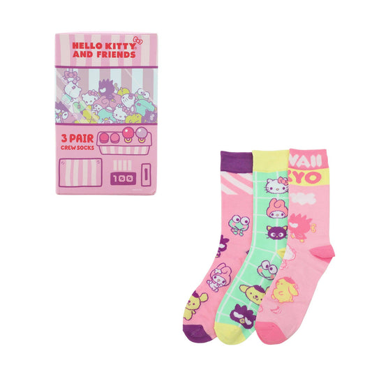 Hello Kitty & Friends Arcade Adult 3 Pair Crew Box Set