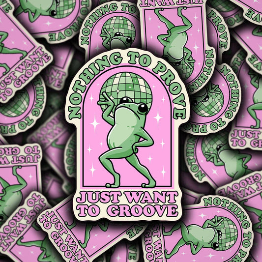 Just Want to Groove Frog Vinyl Sticker – 3” Waterproof Die Cut Decal